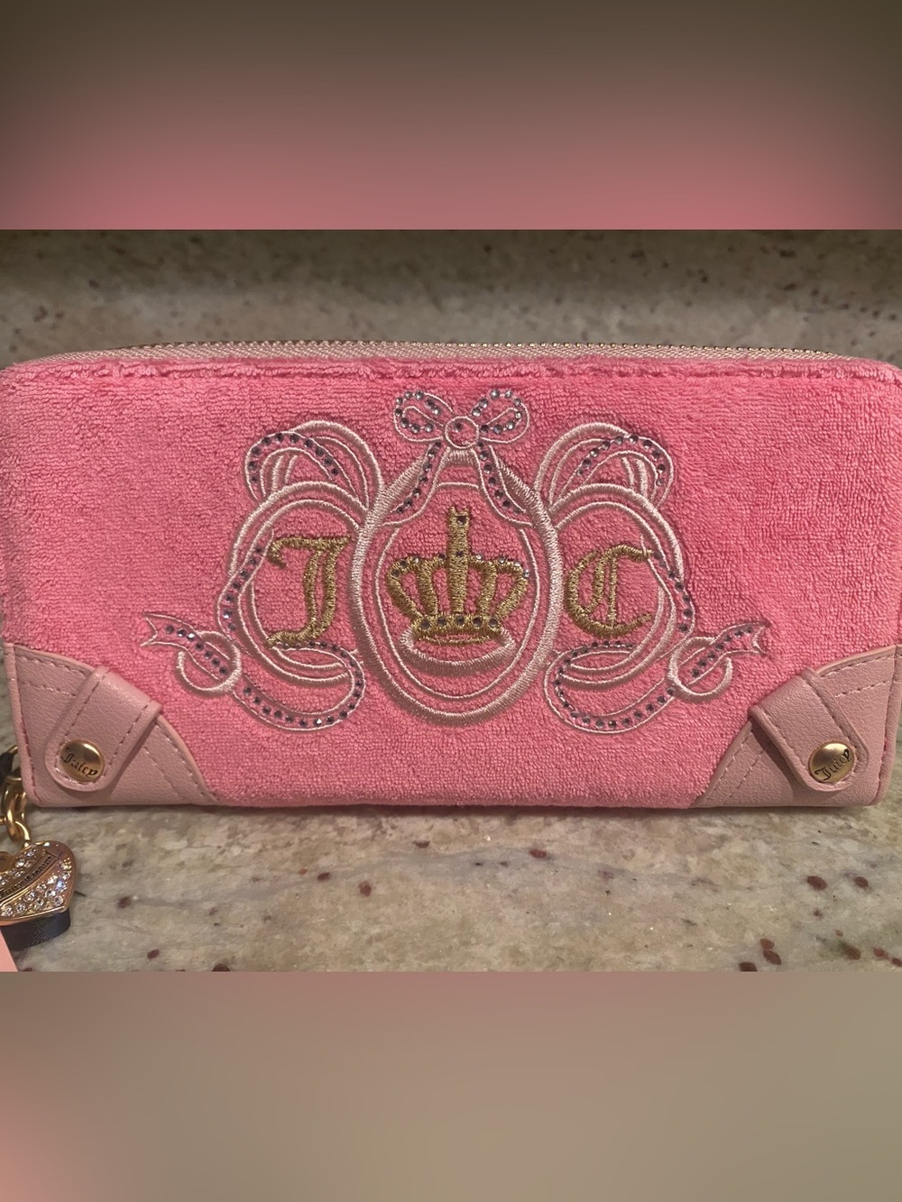 Juicy Couture Pink Fabric Embroidered Zip Wallet NWT MSRP $49. - Picture 2 of 5